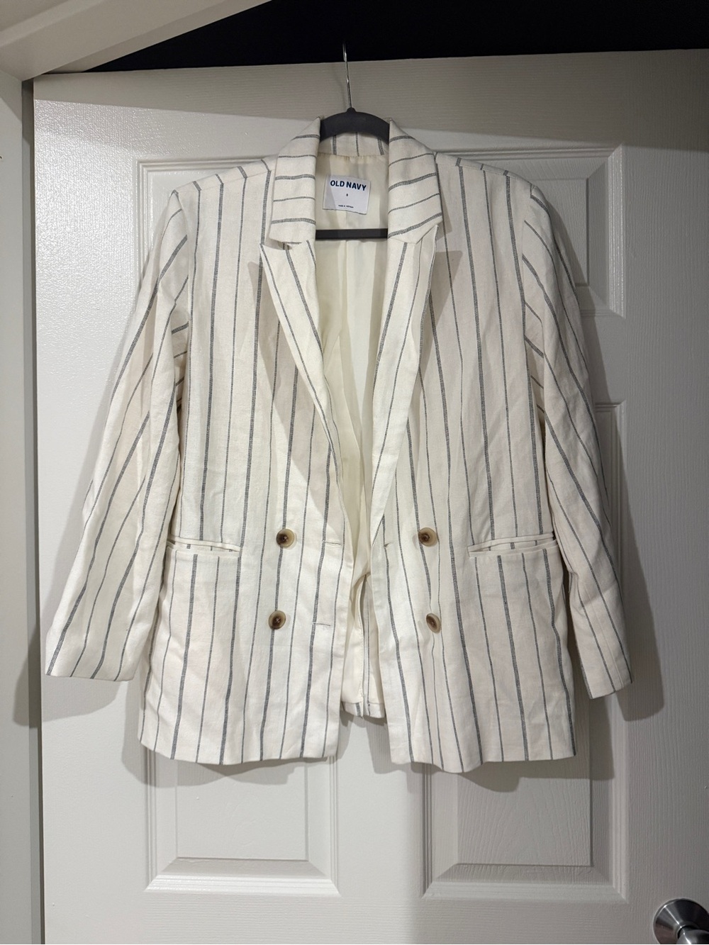 Old Navy Cream Blazer with Navy Pinstripes
